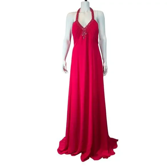 hot pink halter maxi dress Daisy Hot Pink Halter-Neck Maxi Dress With Draped-Detailing – Club L London main image 1